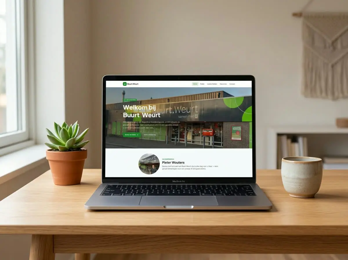 Buurt Weurt website getoond op een laptop in een rustige werkruimte