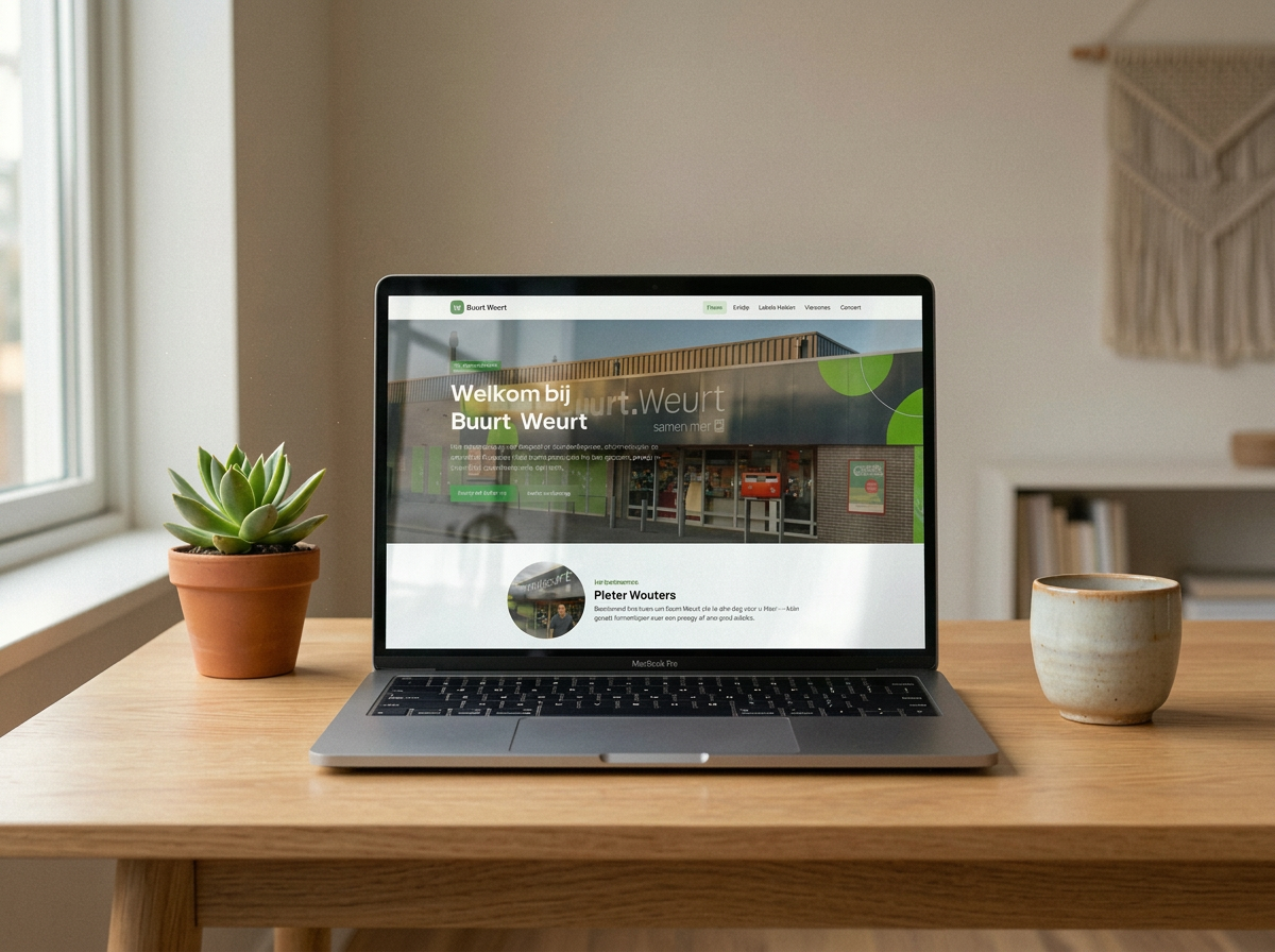 Buurt Weurt website getoond op een laptop in een rustige werkruimte